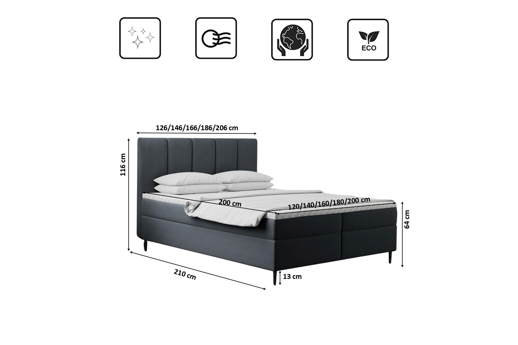 Thumbnail - Kaiser Möbel Boxbett, Dunkelgrau, Textil, Balkeneiche, 2 Schubladen, H3, Höhe ca. 20 cm, einzeln stellbar, 120x200 cm, R...