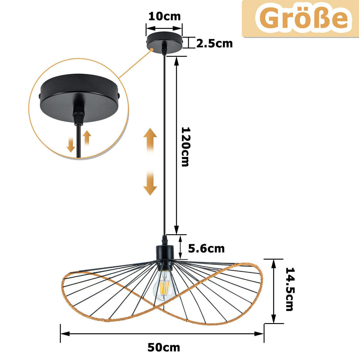 PENDELLEUCHTE BJORN Ⅲ 10/50/120 cm - Schwarz, Metall (10/50/120cm) - Nettlife