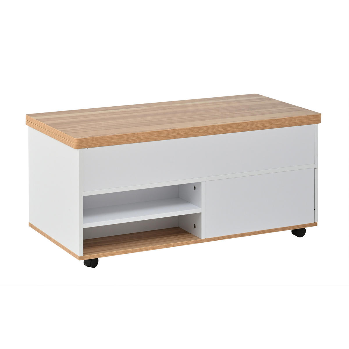 KLUPSKI stolić 100/98/65 cm, bijeli i prirodni dekor, s hidrauličnim podizanjem - bijela, drvni materijal (100/98/65cm) - BEAOK