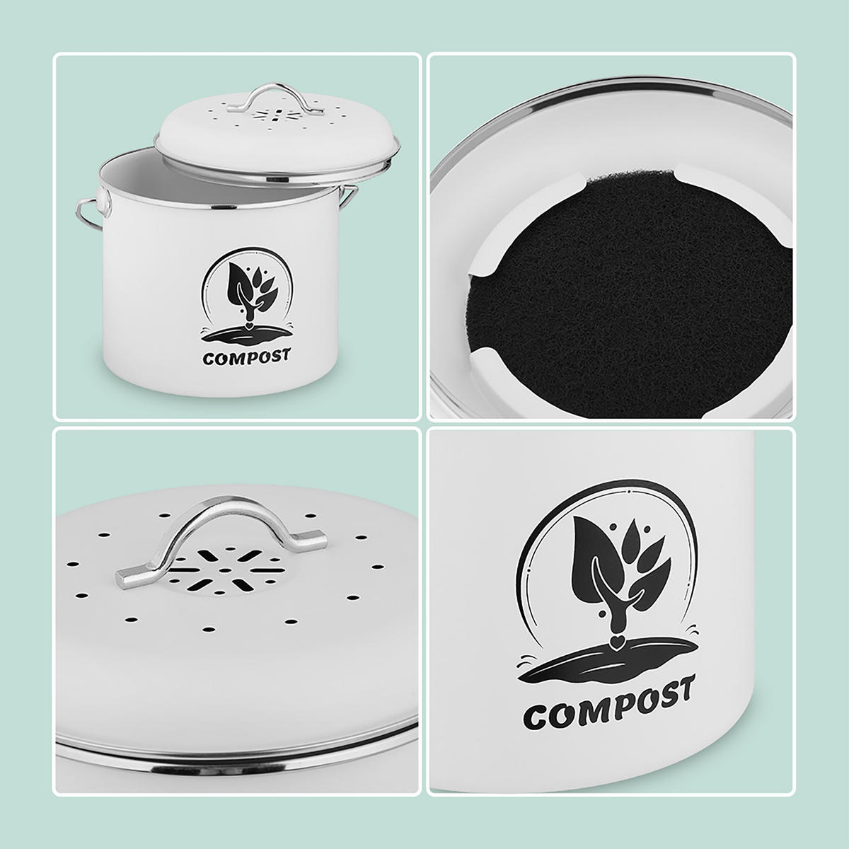 KUCHYNSKÝ kompostér - biela, kov/textil (22/20/19cm) - Relaxdays