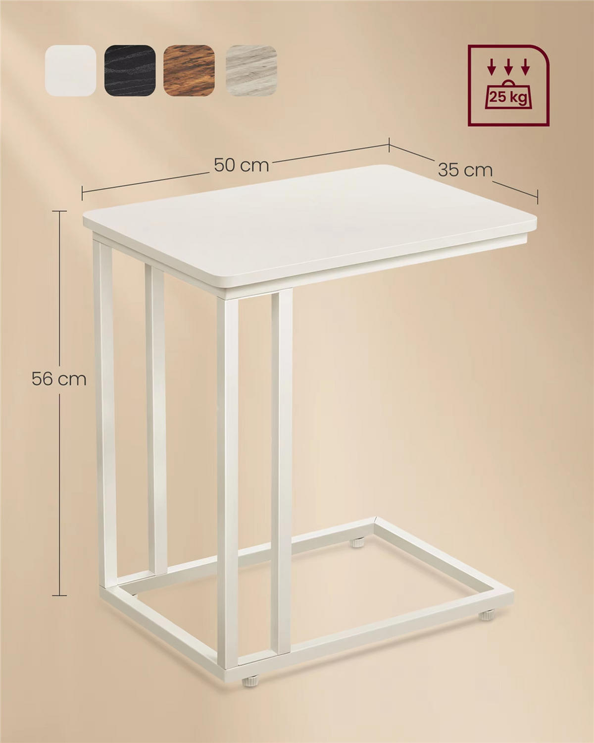 BEISTELLTISCH 50/56/35 cm mit Rollen mobil Weiß - Weiß, Metall (35/50/56cm) - Kaket