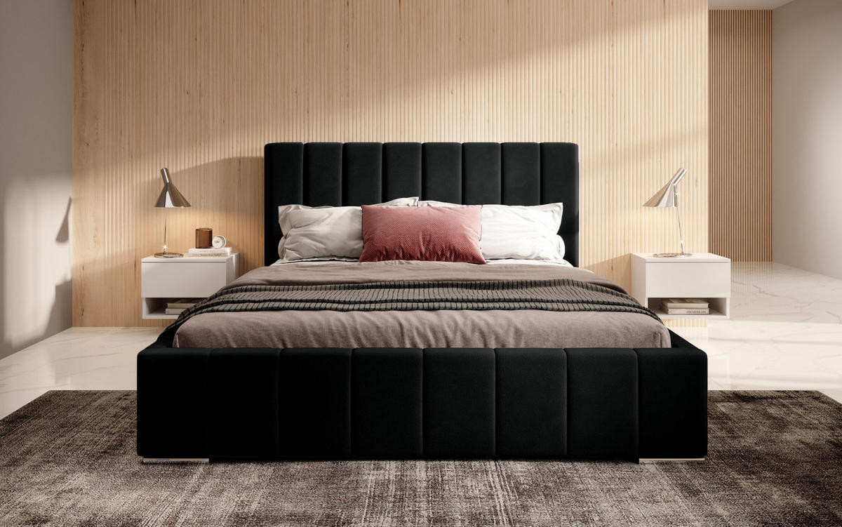 POSTERBETT Doppelbett Belten Schwarz 140x200 cm - Schwarz, Textil (140/200cm) - Meblito
