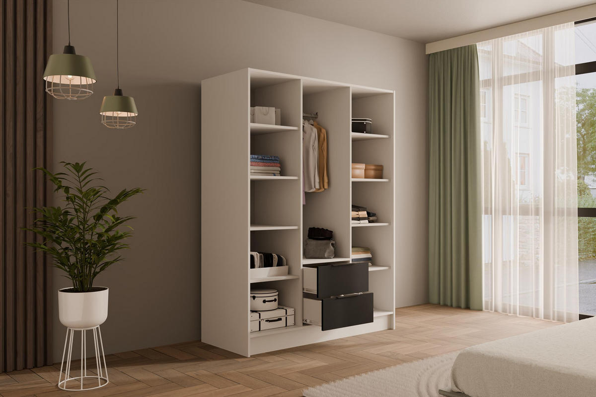 KLEIDERSCHRANK NELIA - 150 cm - Schwarz/Weiß, Holzwerkstoff (150/200/51cm) - ALTDECOR