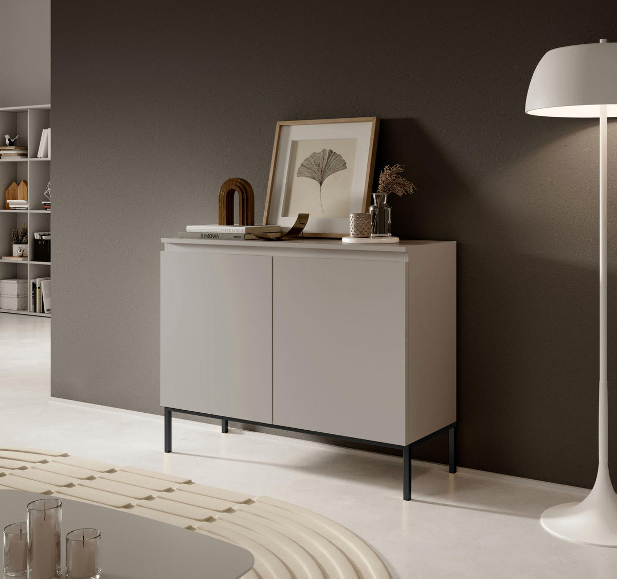 SIDEBOARD Bemmi Beige mit schwarzen Beinen 2-türig 100 cm - Beige/Schwarz, Holzwerkstoff/Metall (100/75.5/35cm) - Selsey