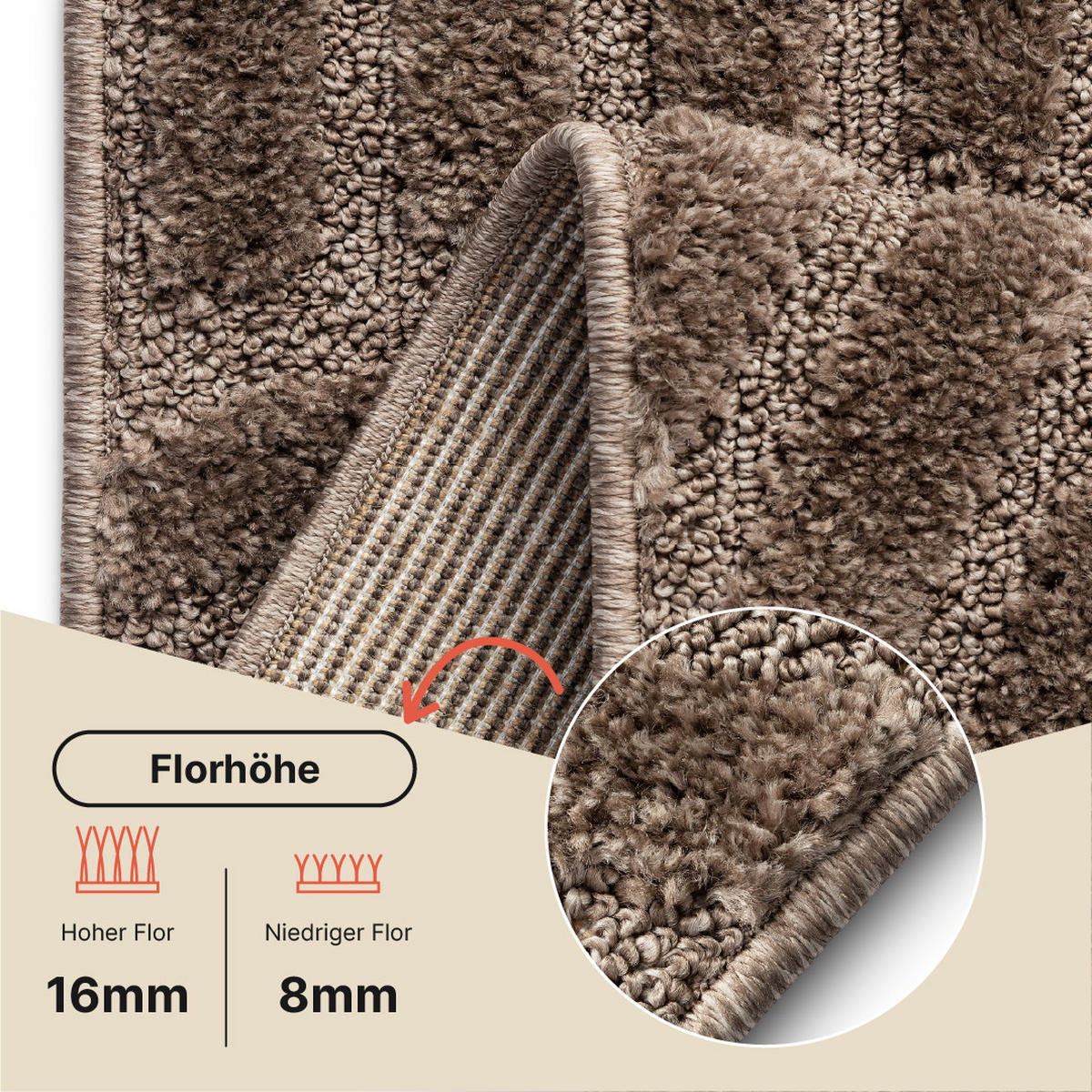 KURZFLORTEPPICH LINEA taupe Wellenmuster 3D-Struktur 160/220 cm - Taupe, Textil (160/220cm) - Tapiso