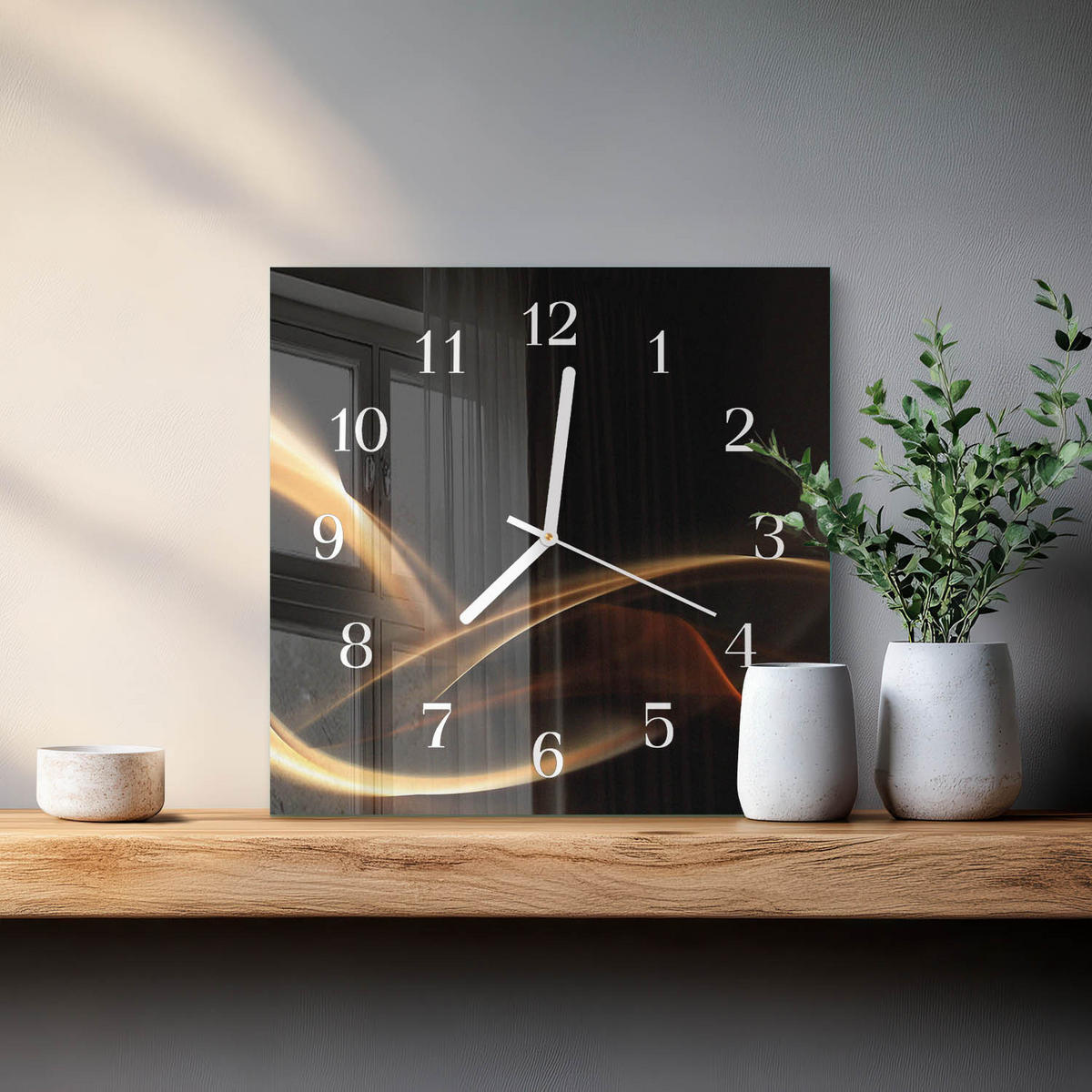 WANDUHR 30x30 cm - Abstrakte Linien - Goldfarben, Glas (30/30/0.4cm) - TULUP