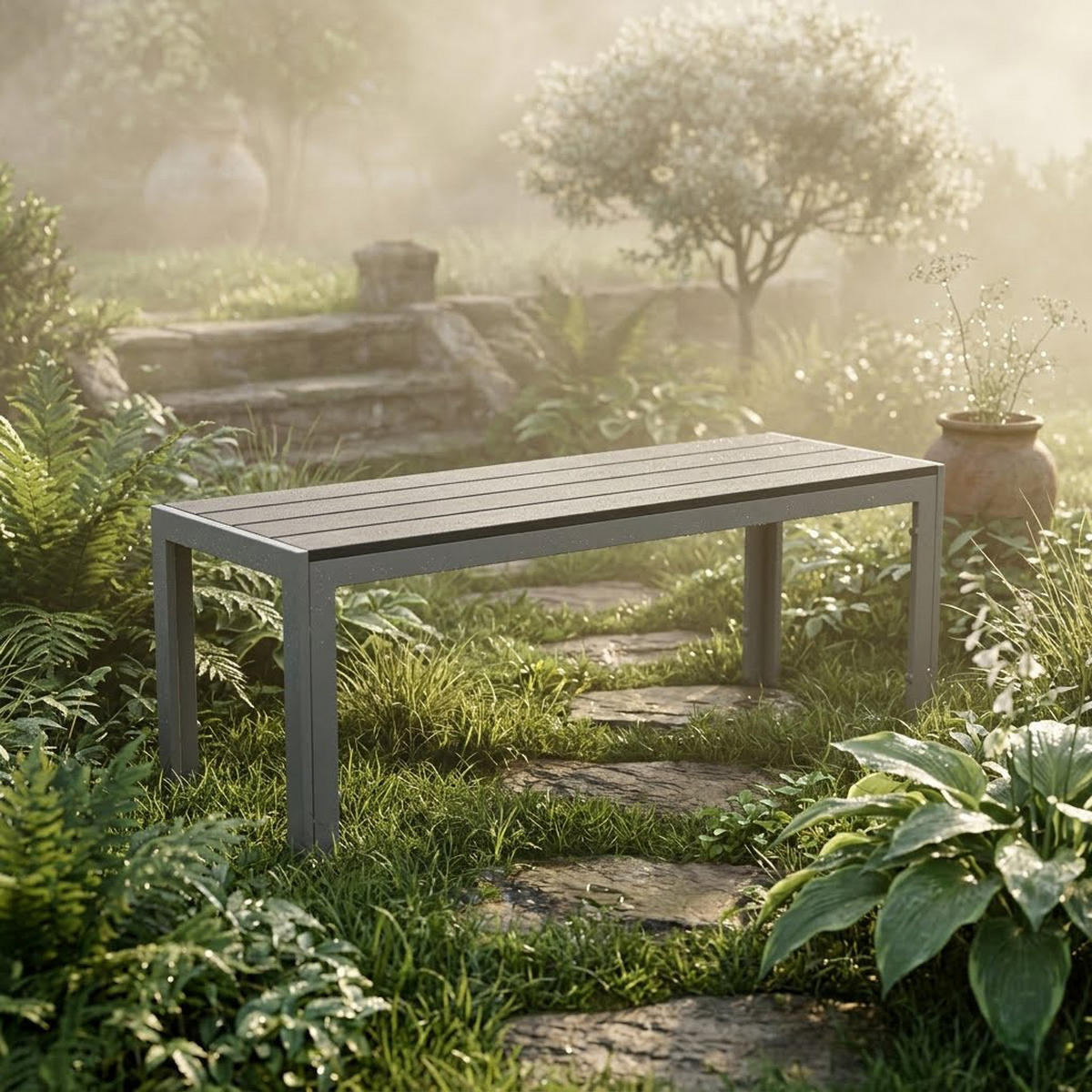 GARTENBANK Cheltenham 120x35x40cm, Gestell aus Aluminium + Sitzfläche Akazie BxTxH: 120x40x35 cm - Grau, Holz (120/35/40cm) - TPFGarden