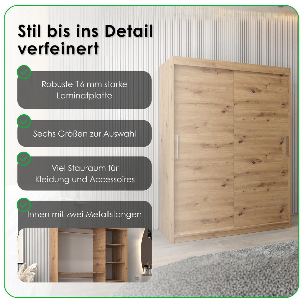 SCHIEBETÜRENSCHRANK TOKYO 200/200/62 2-türig - Silberfarben/Schwarz, Holz/Kunststoff (200/200/62cm) - MÖBEL KRYSPOL