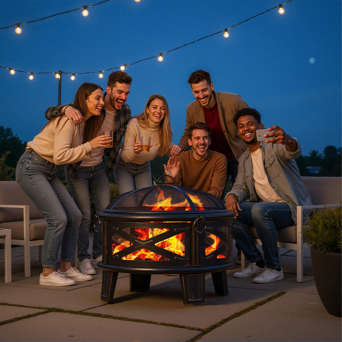 FEUERSCHALE - Schwarz, Metall (66/58/66cm) - Relaxdays