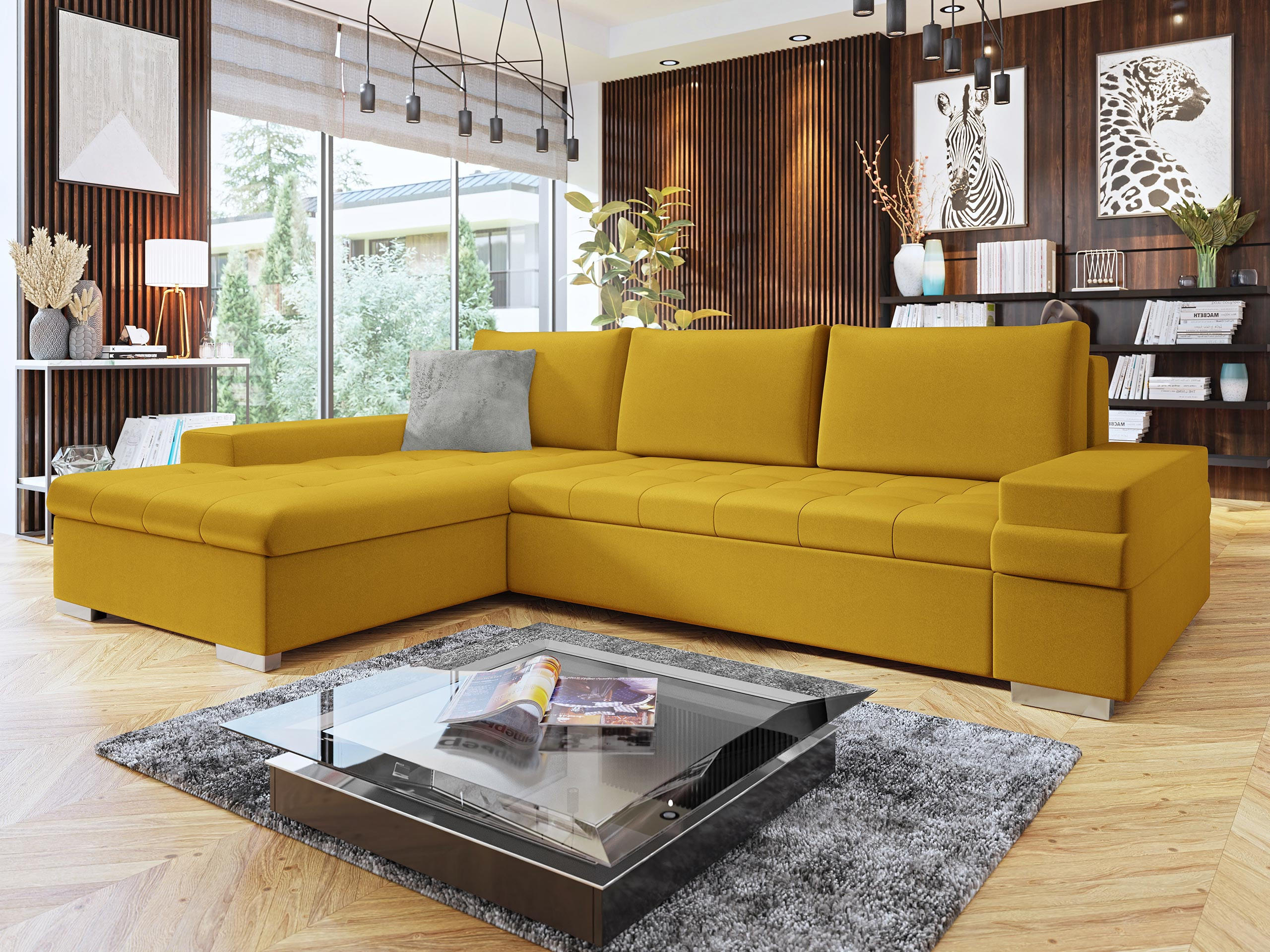 ECKSOFA Bangkok Mini Premium - Gelb/Silberfarben, Holz/Textil (274/182cm) - MIRJAN24