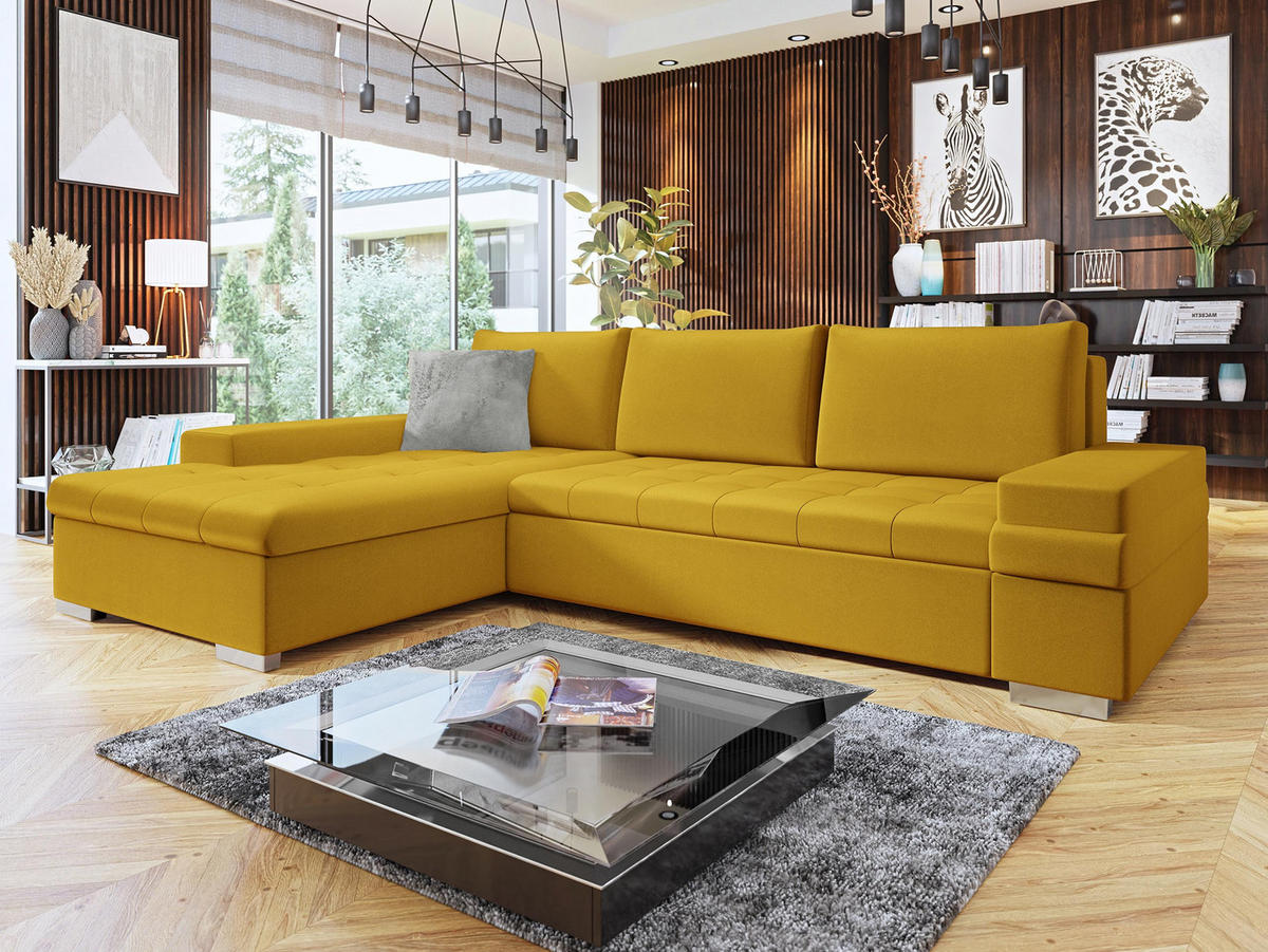 ECKSOFA Bangkok Mini Premium - Gelb/Silberfarben, Holz/Textil (274/182cm) - MIRJAN24