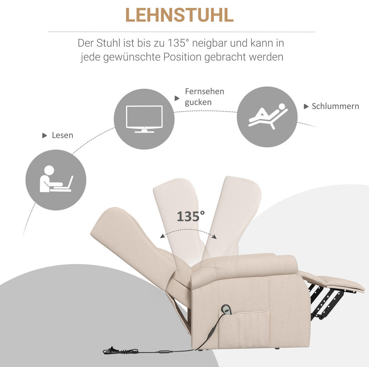 RELAXSESSEL 72,5/94/109 cm elektrisch mit Aufstehhilfe in Cremeweiß - Creme, Holz (94/111/74cm) - BEAOK
