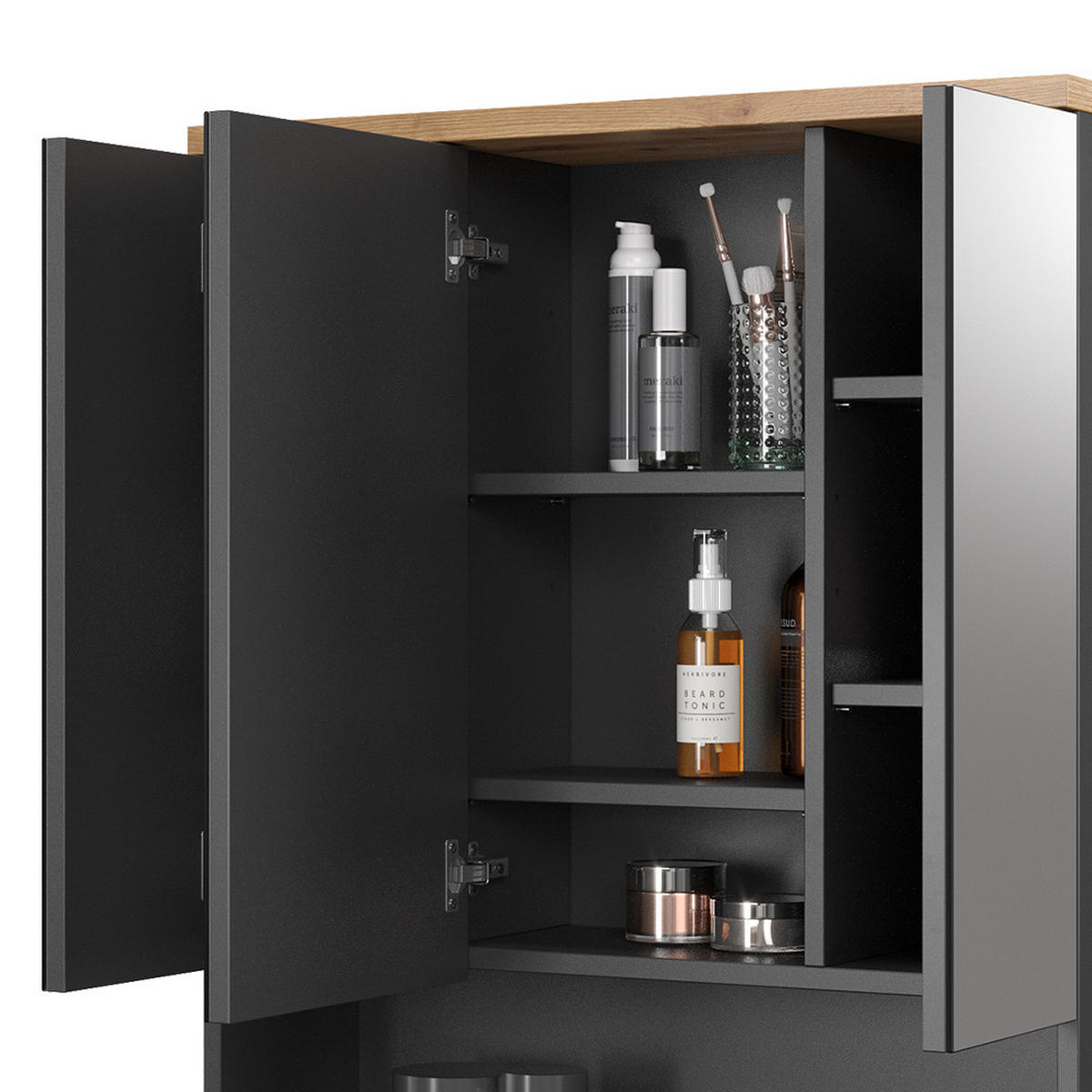 BADSPIEGELSCHRANK Eden Anthrazit 70 x 77.5 cm - Anthrazit/Eiche Artisan, Holzwerkstoff (70/77.5/21.7cm) - Vicco