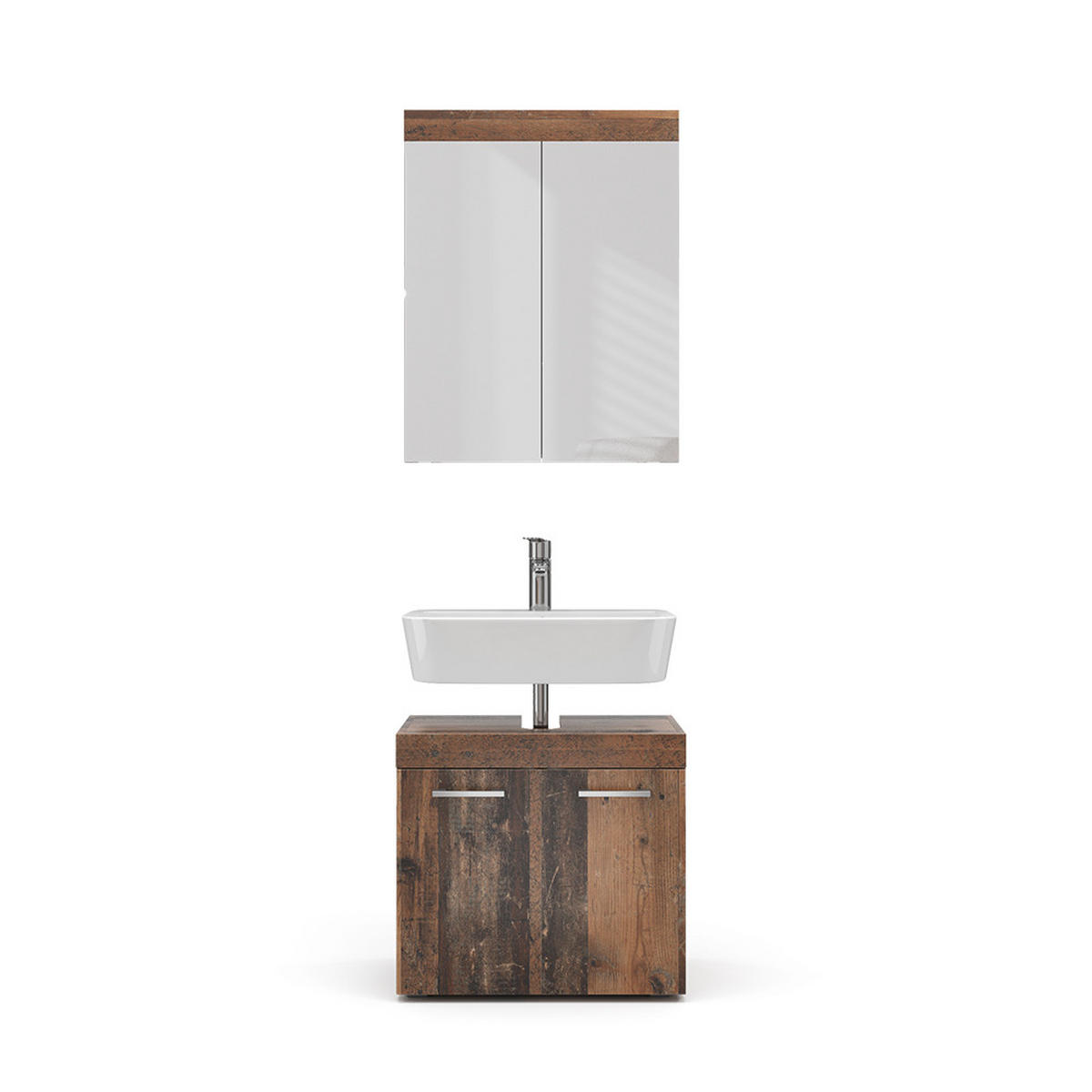 BADMÖBEL-SET Luna Oldstyle 2 Teile - Braun, Holzwerkstoff (60/56/34cm) - Vicco