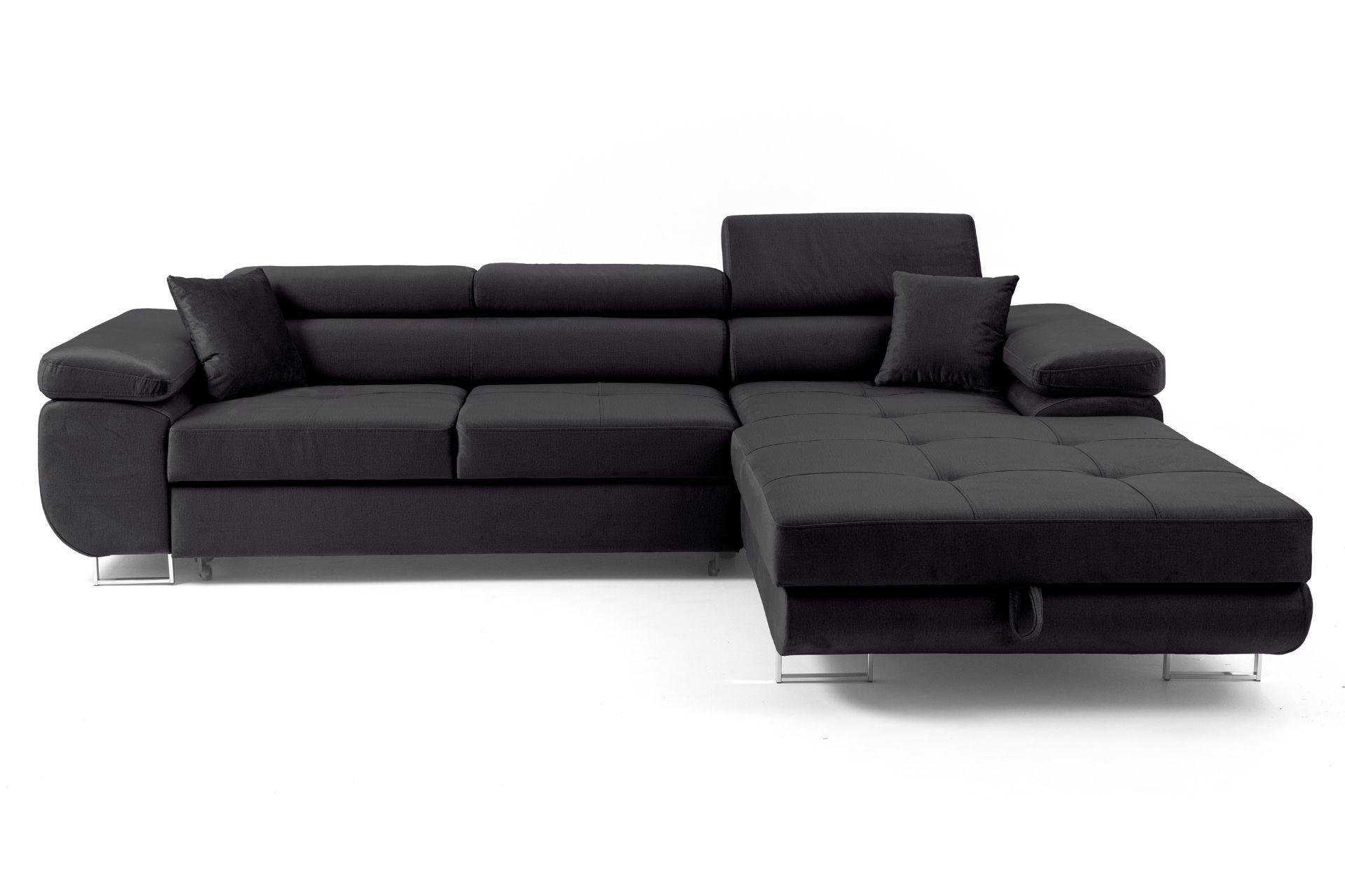 ECKSOFA ALONZO L Rechts mit Schlaffunktion 125x195 Velours Schwarz - Silberfarben/Schwarz, Holz/Textil (203/275cm) - Muffo