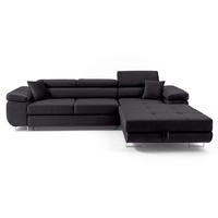 ECKSOFA ALONZO L Rechts mit Schlaffunktion 125x195 Velours Schwarz - Silberfarben/Schwarz, Holz/Textil (203/275cm) - Muffo