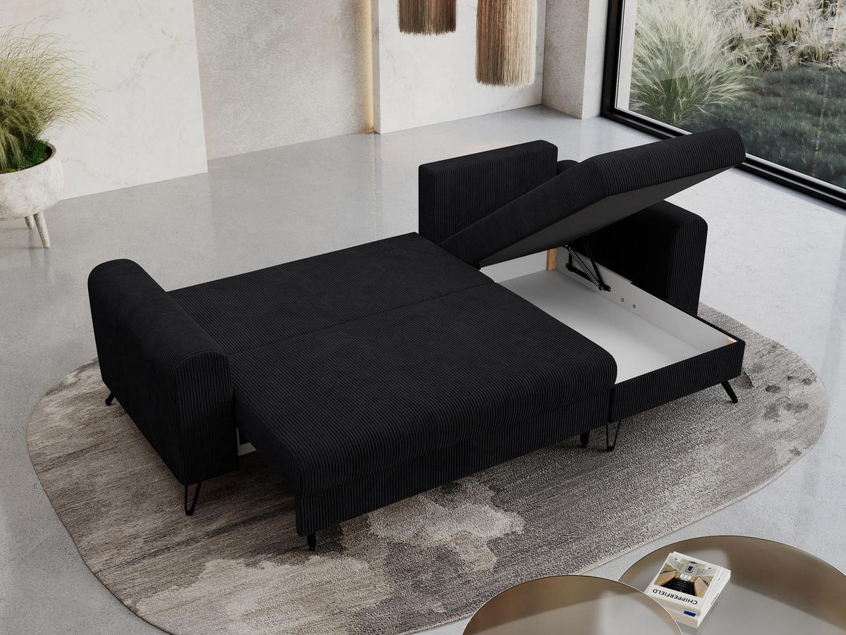 ECKSOFA Hugo Cord Schwarz - Schwarz, Textil/Metall (242/140cm) - MKS