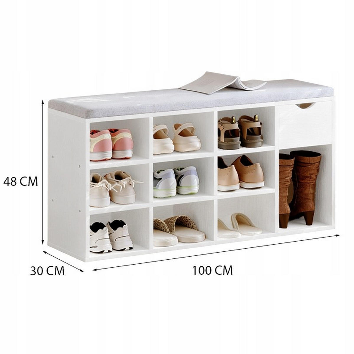 SCHUHSCHRANK, weiß 30/100/48 cm - Weiß, Holzwerkstoff (60/15/45cm)