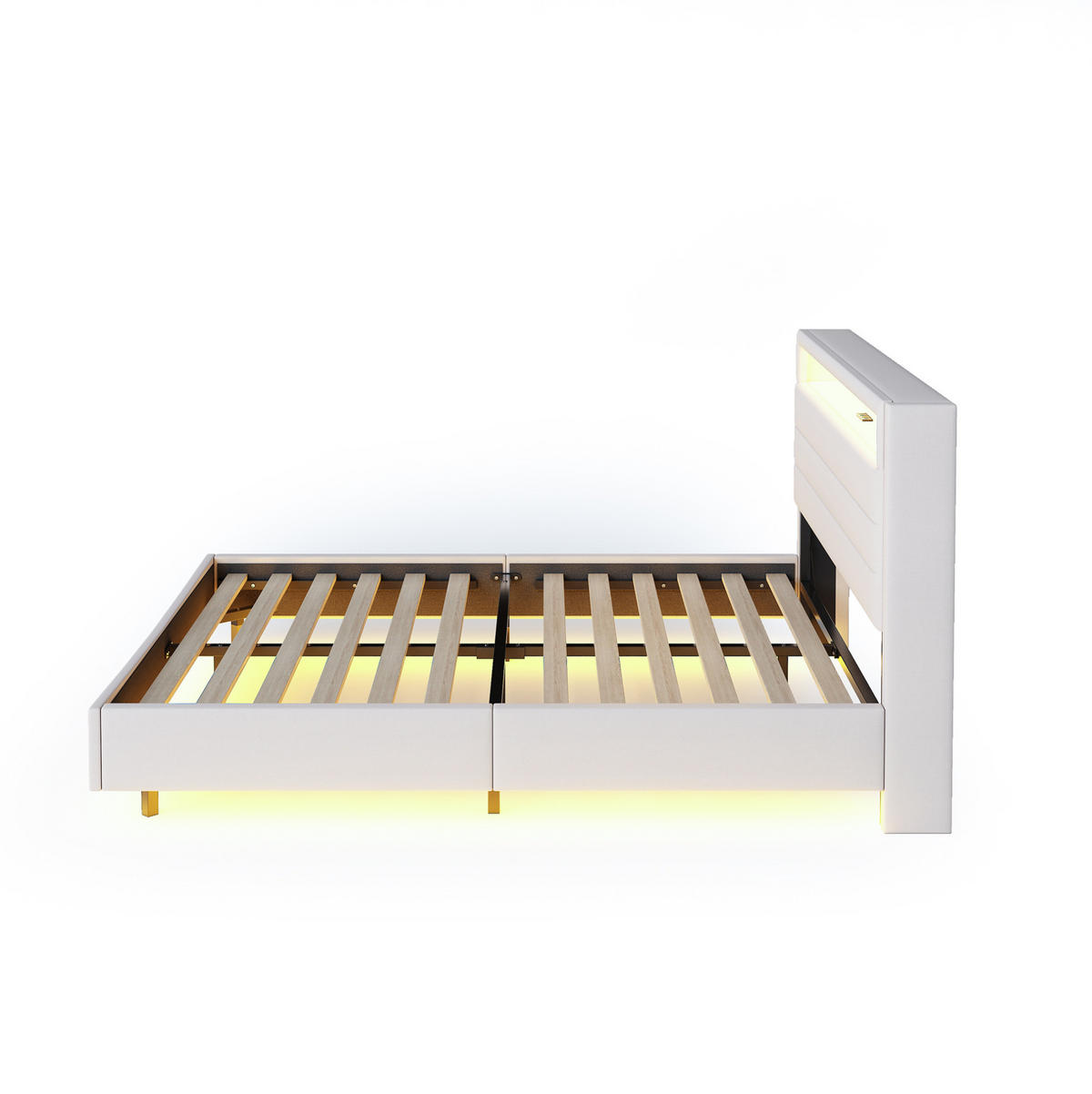 POLSTERBETT 160/200 cm Beige aus Stoff mit LED und USB-Steckdose - Beige, Textil (160/200cm) - OKMYHOME