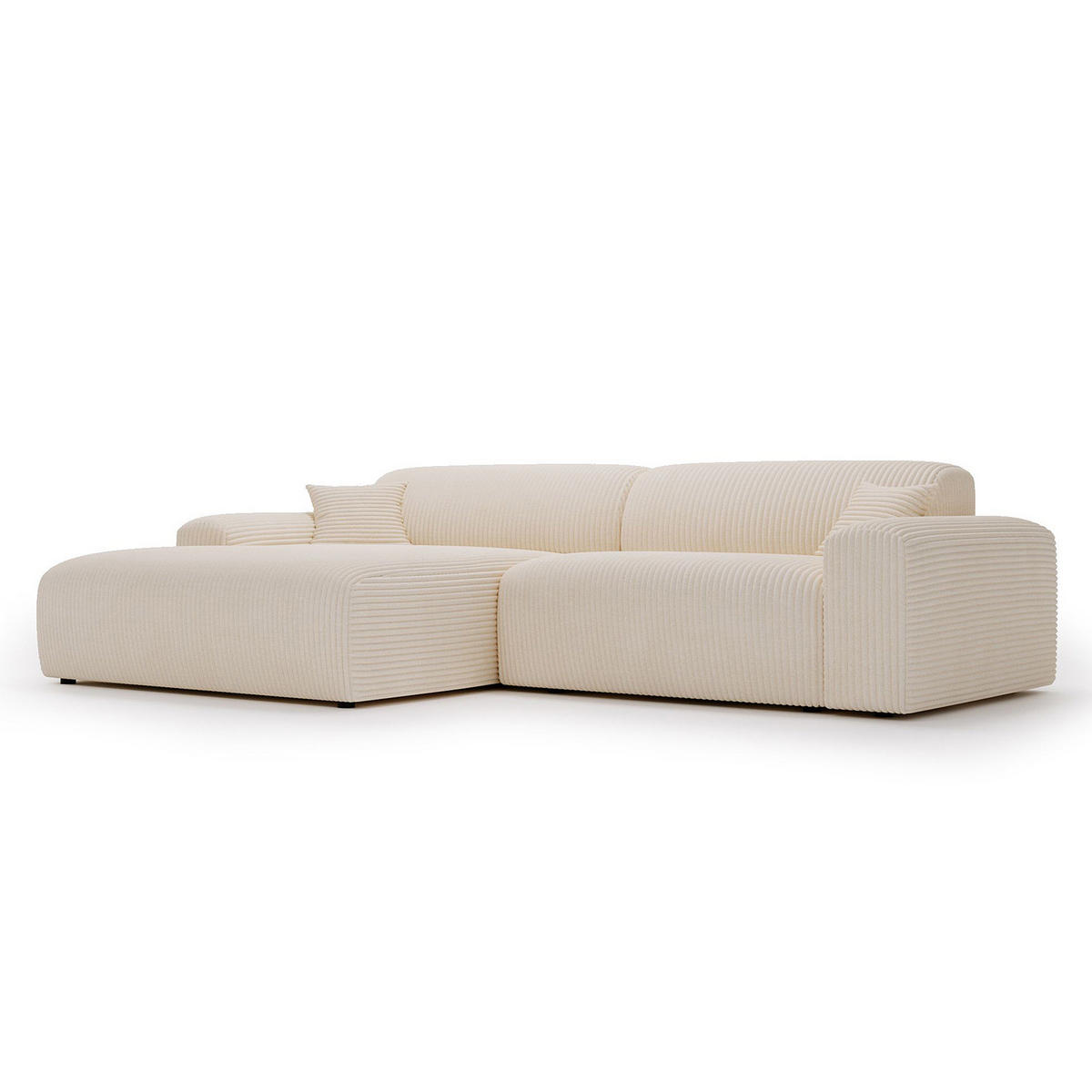 ECKSOFA mit Longchair - Cord - Creme/Schwarz, Kunststoff/Textil (284/178cm) - home24