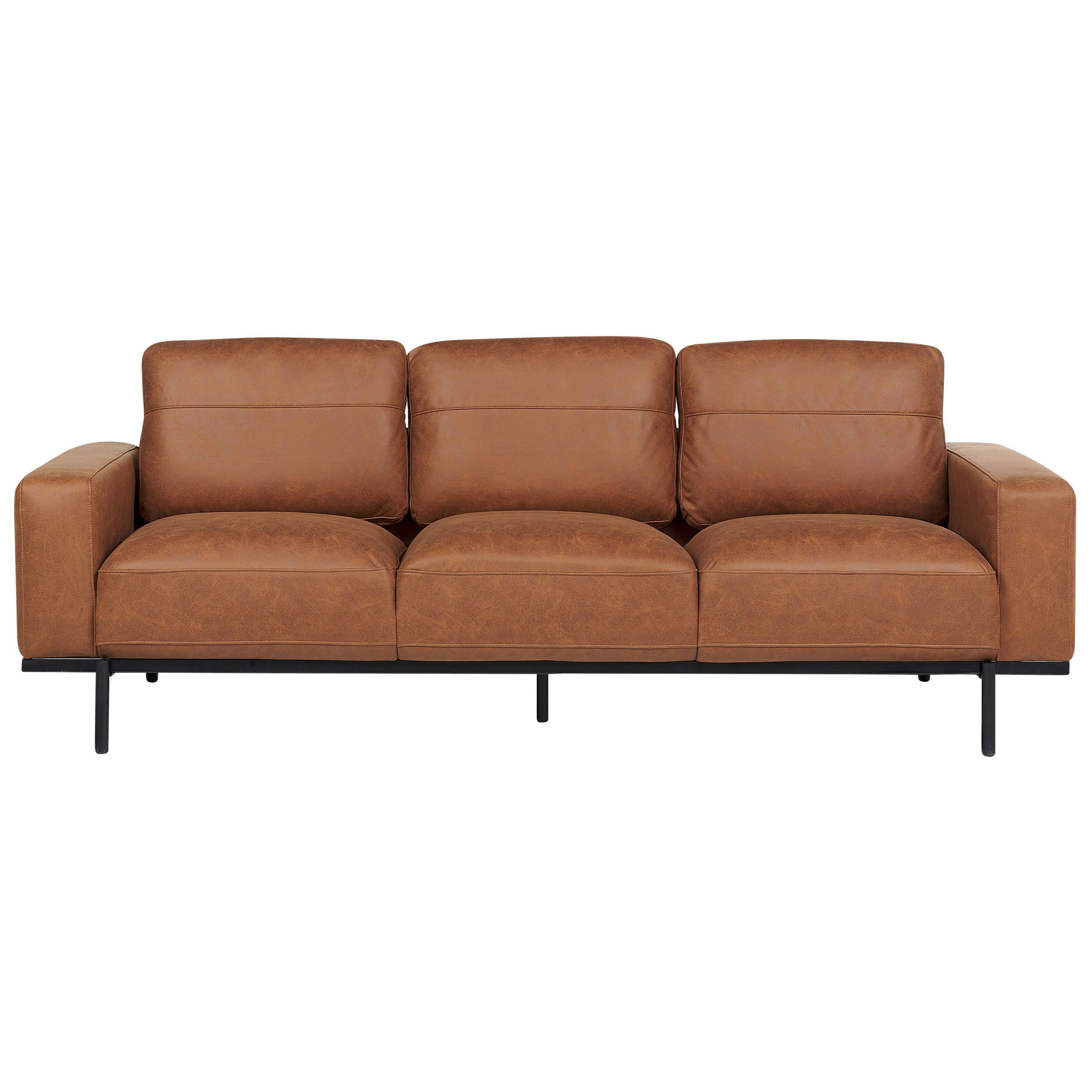 3-SITZER-SOFA Stoff braun Lederoptik Sovik - Braun, Textil (215/72/87cm) - Beliani