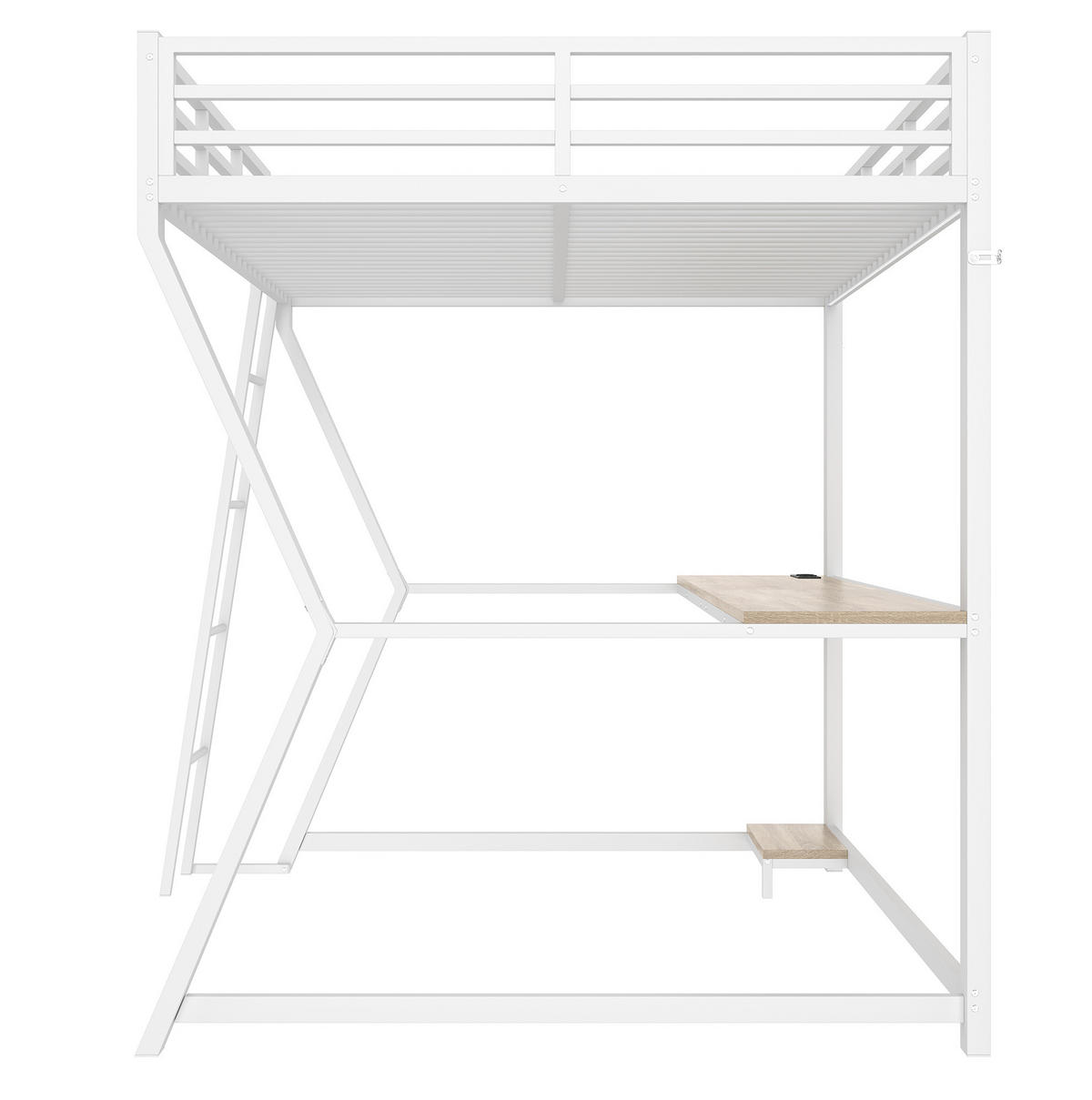 HOCHBETT aus Metall und MDF 140x200 cm Weiß mit Schreibtisch, LED-Beleuchtung, Steckdose und USB - Weiß, Metall (140/200cm) - IVMEU