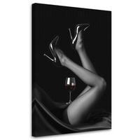 LEINWANDBILD Beine Frauen und Weinlampe 70x100cm - Schwarz, Textil (70/100cm) - Feeby