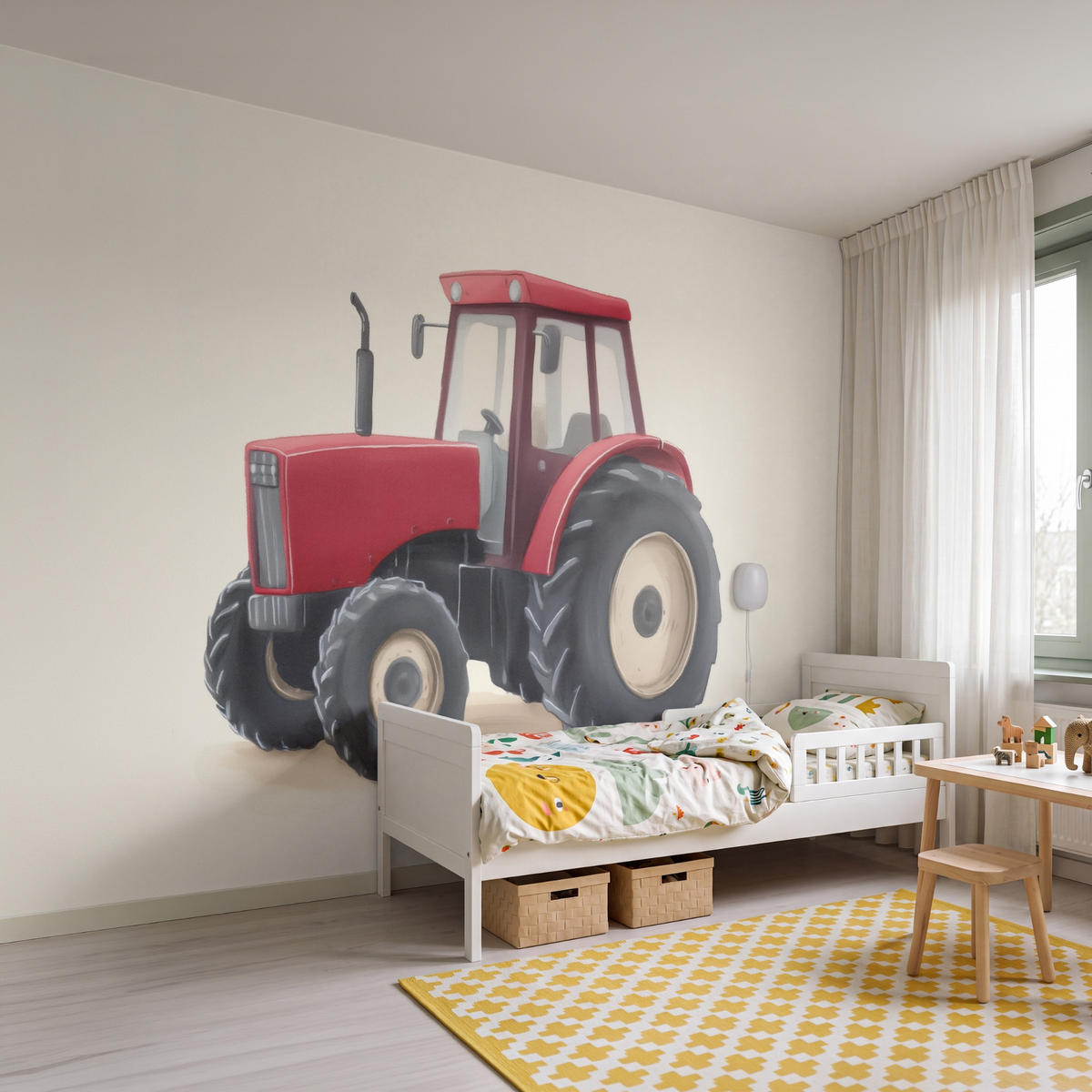 KINDERTAPETE - Traktor - Minimalistisch - Illustration - Rot - 350x240 cm - Rot, Papier (350/240cm) - OnlyWow