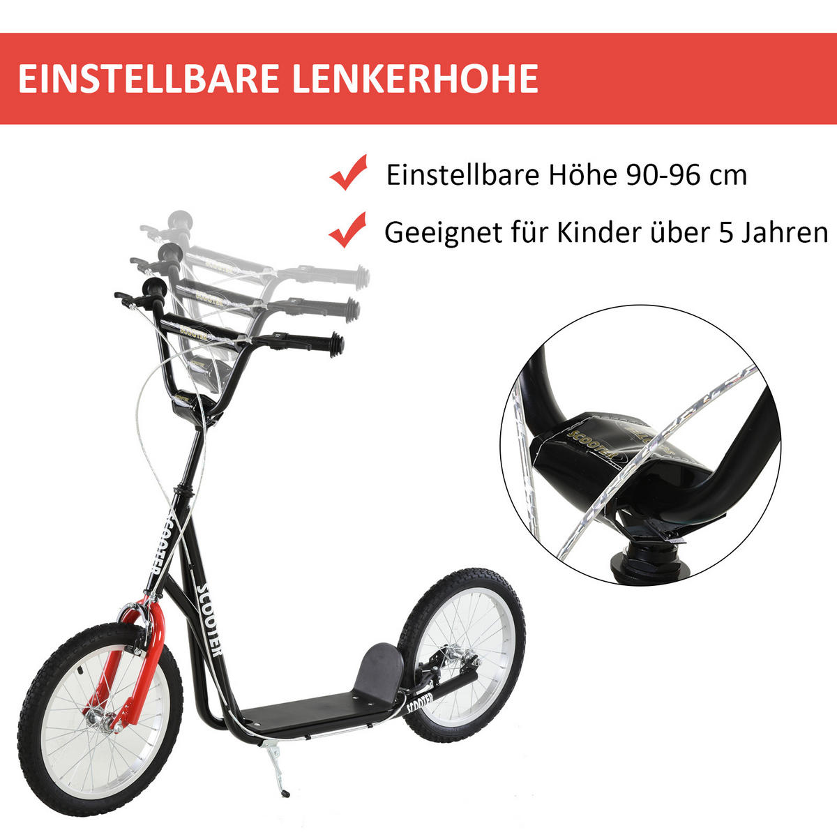 KINDERROLLER, Hellblau/Schwarz/Weiß/Grün, Stahl+ Aluminium - Schwarz, Metall (139/58/96cm) - HOMCOM