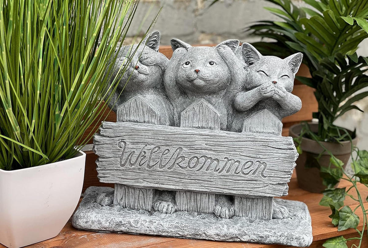 STEINFIGUR 3 Katzen Willkommen frostfest Gartenfigur - Grau, Stein (32/29/12cm) - stoneandstyle