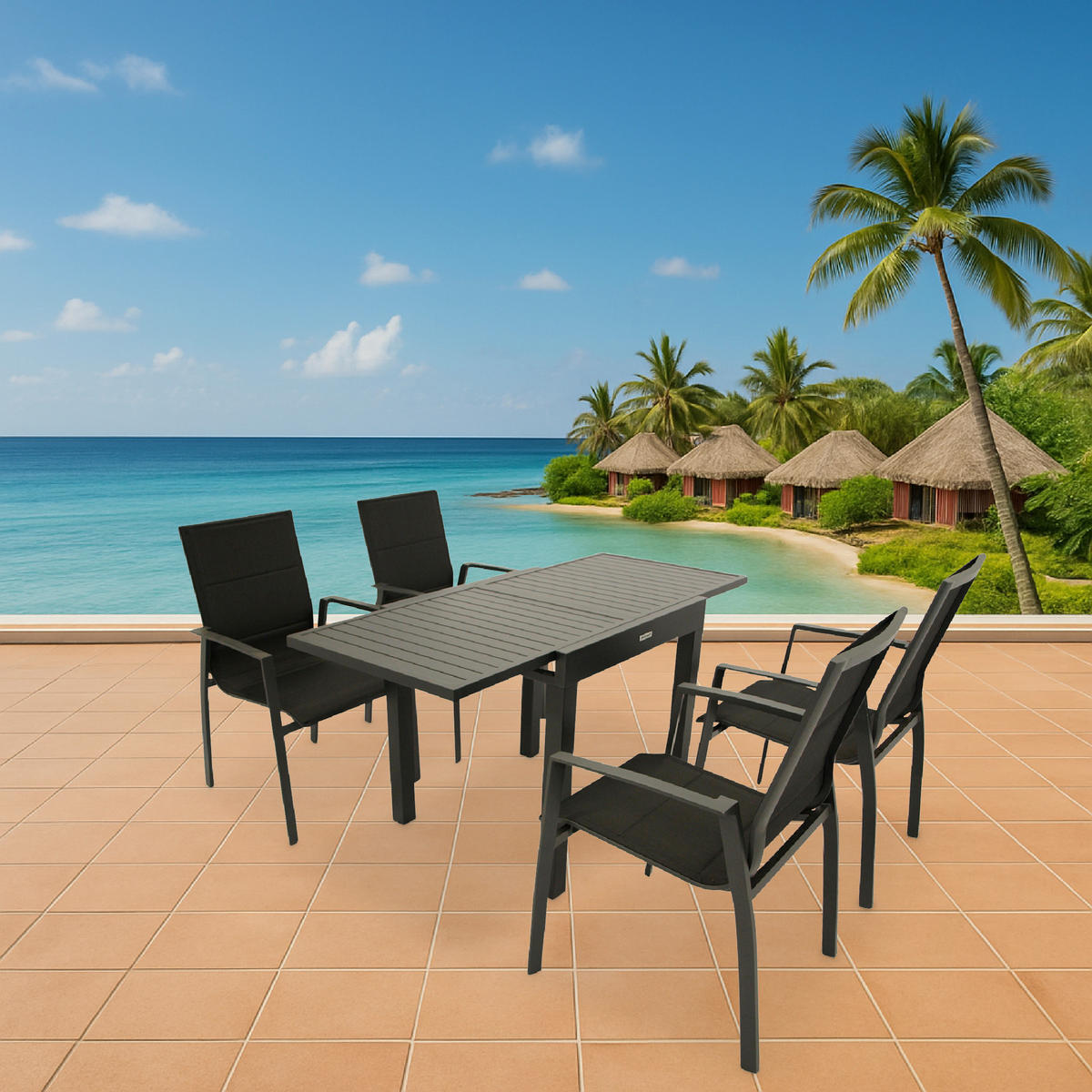GARTEN-GARNITUR Sunderland - 5-teilig - Schwarz, Metall - TPFGarden