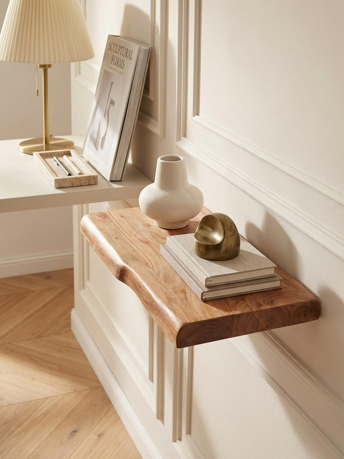 WANDREGAL Akazienholz Baumkante Rustikal, Beige 40x26x4 cm - Beige, Holz (40/4/26cm) - KADIMA DESIGN