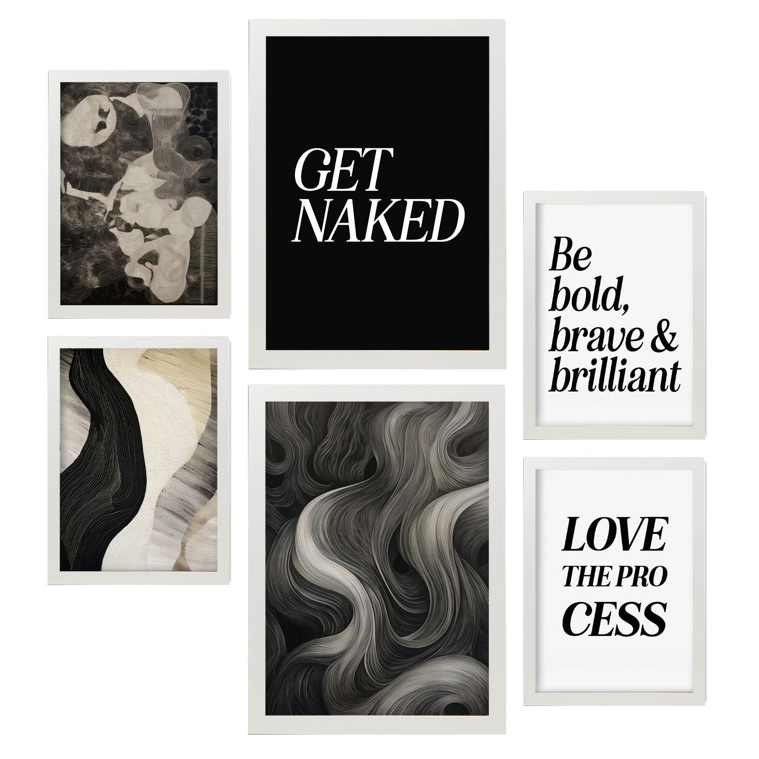 POSTER Set Mit 6 Monochromes Zitat In Vielseitiger Stil A3 & A4 Weißer Rahmen - Weiß, Papier (29/3cm) - Nacnic