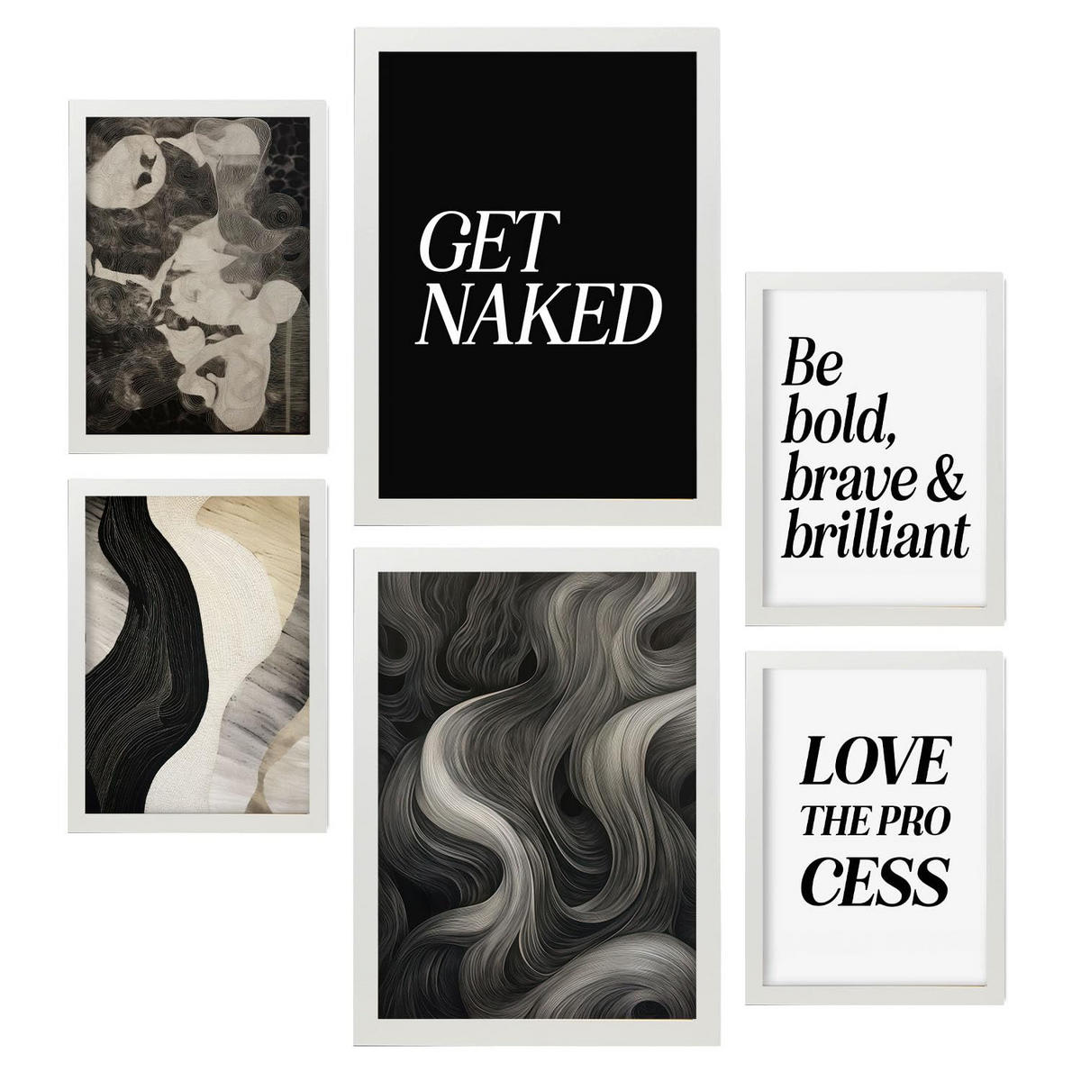 POSTER Set Mit 6 Monochromes Zitat In Vielseitiger Stil A3 & A4 Weißer Rahmen - Weiß, Papier (29/3cm) - Nacnic