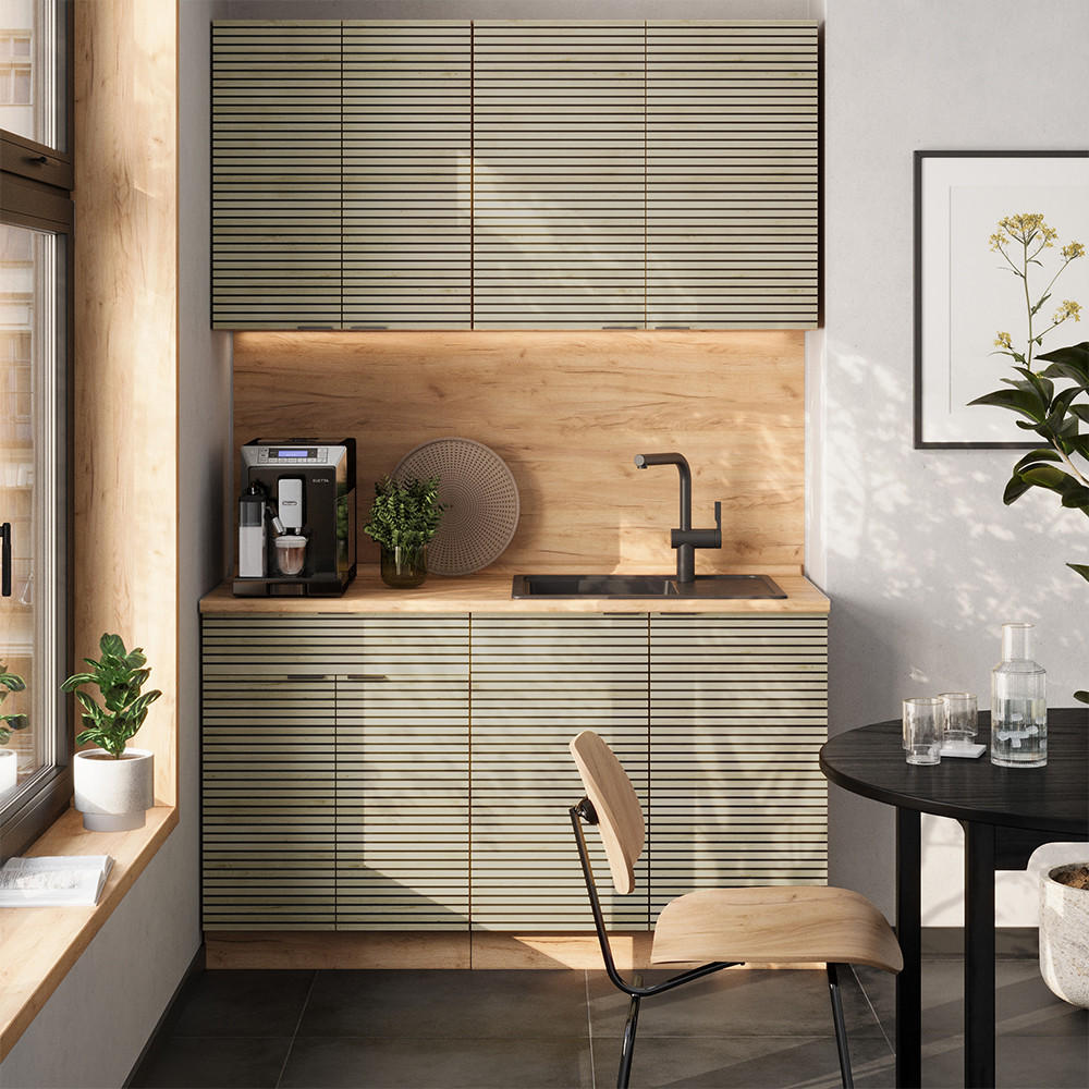 SINGLEKÜCHE Fame-Line Eiche Paneel/Goldkraft Eiche 140 cm ohne Arbeitsplatte - Hellbraun/Eiche Wotan, Holzwerkstoff (140/81.6/46cm) - Vicco