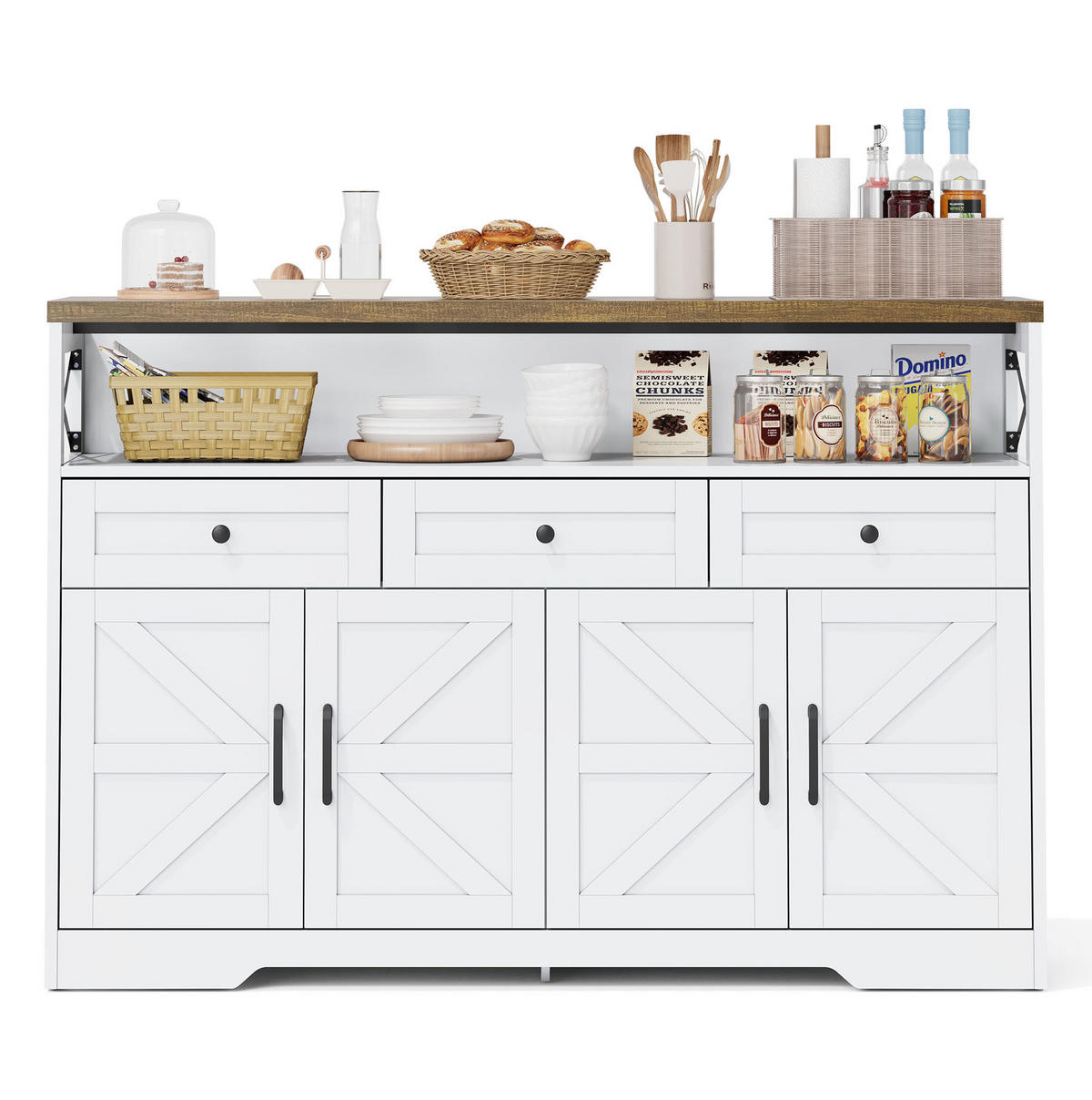 SIDEBOARD 140/35/95 cm braun/weiß aus MDF mit 3 Schubladen - Braun, Holzwerkstoff (140/95/35cm) - OKWISH
