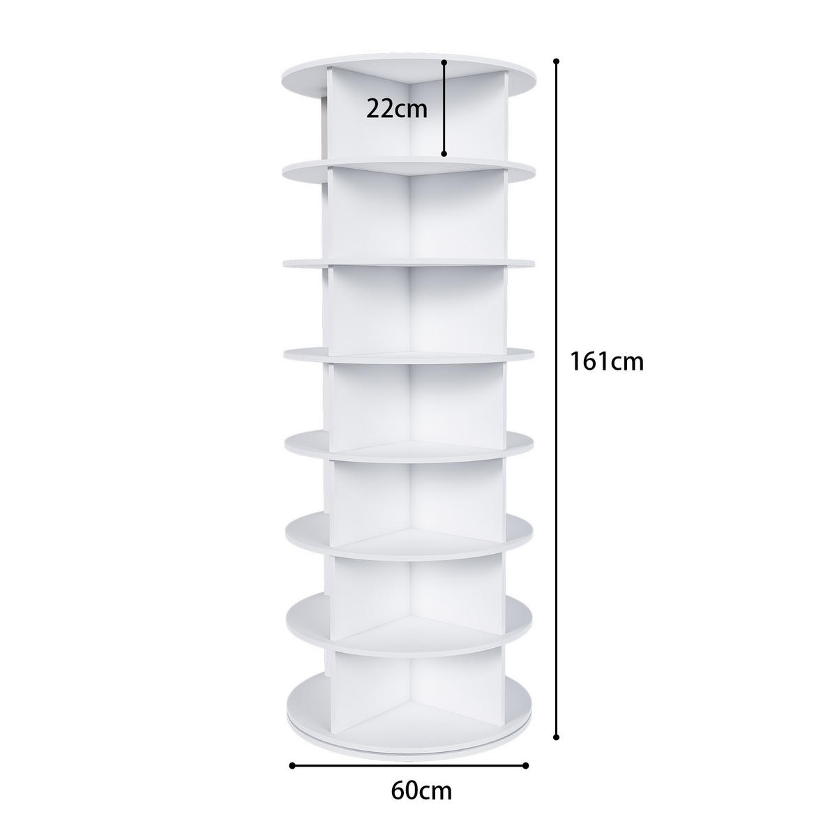 SCHUHREGAL 60/60/161 cm mit 360° Drehfunktion, 7 Ebenen und PVC-Konstruktion, Weiß - Weiß, Kunststoff (60/161/60cm) - Redom