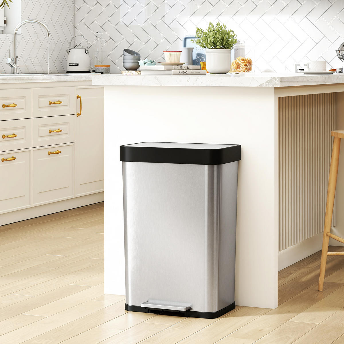 MÜLLEIMER 60 L Treteimer mit Soft-Close-Deckel Edelstahl Silber - Silberfarben, Metall (36/66.5/44cm) - HOMCOM