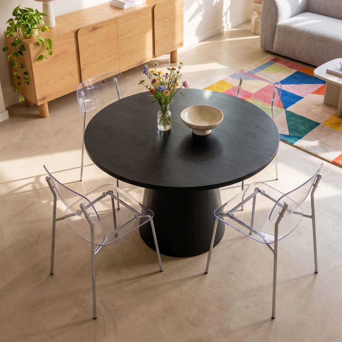 ESSTISCH, schwarzes Holzeffekt - Schwarz, Holz (120/120/75cm) - Oviala