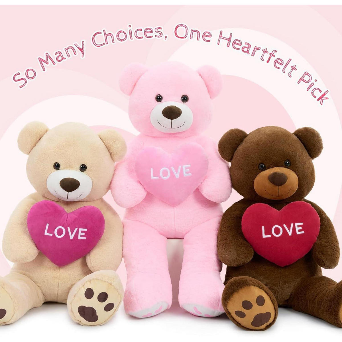 XXXL Kuscheltier Teddybär mit Herz 90 cm Rosa - Rosa, Textil (45/90cm)