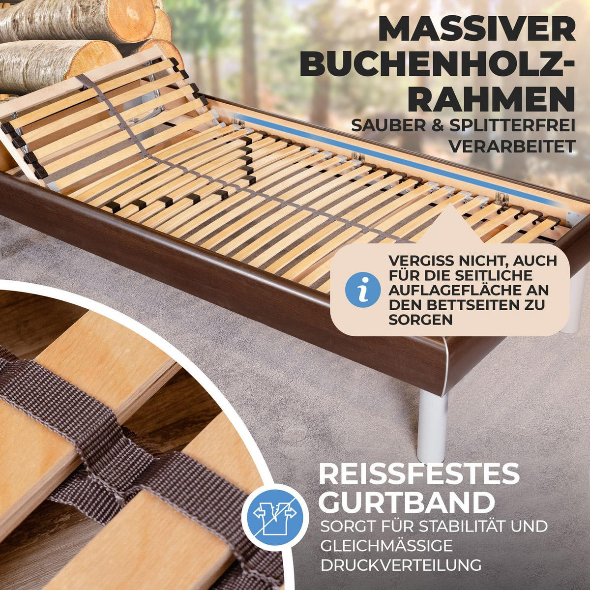 LATTENROST ERGO K 90x190 cm Kopfteil verstellbar - Naturfarben, Holz (90/190cm) - Coemo