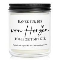 DUFTKERZE im Glas mit Aufdruck "Danke für die von Herzen tolle Zeit mit dir" Lavendelduft Sojawachs 200g - Weiß, Paraffin (8.8cm)