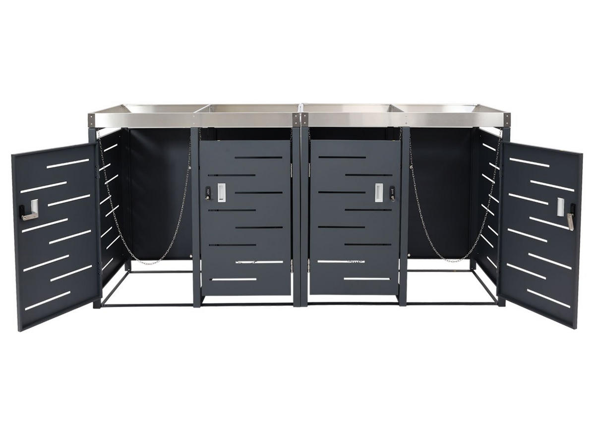 MÜLLTONNENBOX 4er 110x230x62cm 80-240 Liter - Anthrazit, Metall (230/110/62cm) - PROREGAL