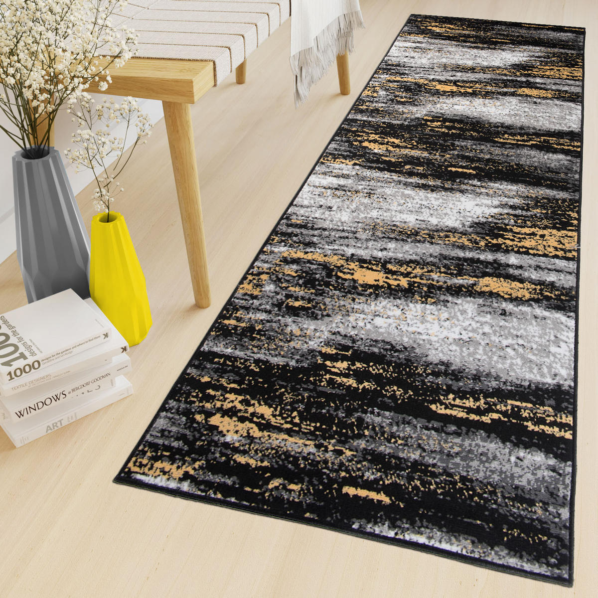 LÄUFER MAYA Schwarz Goldfarben 100/500 cm - Goldfarben, Textil (100/500cm) - Tapiso