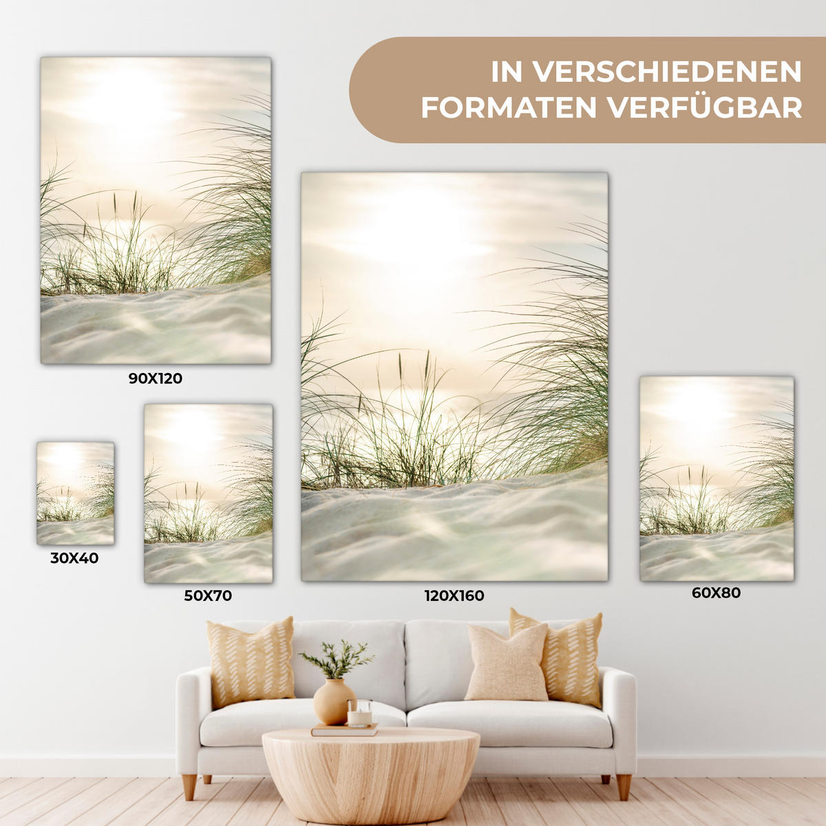LEINWANDBILD Dünen mit Strandhafer in der Sonne des Nationalparks Schleswig-Holsteinisches Wattenmeer 30x40 cm - Creme, Textil (30/40cm) - MuchoWow