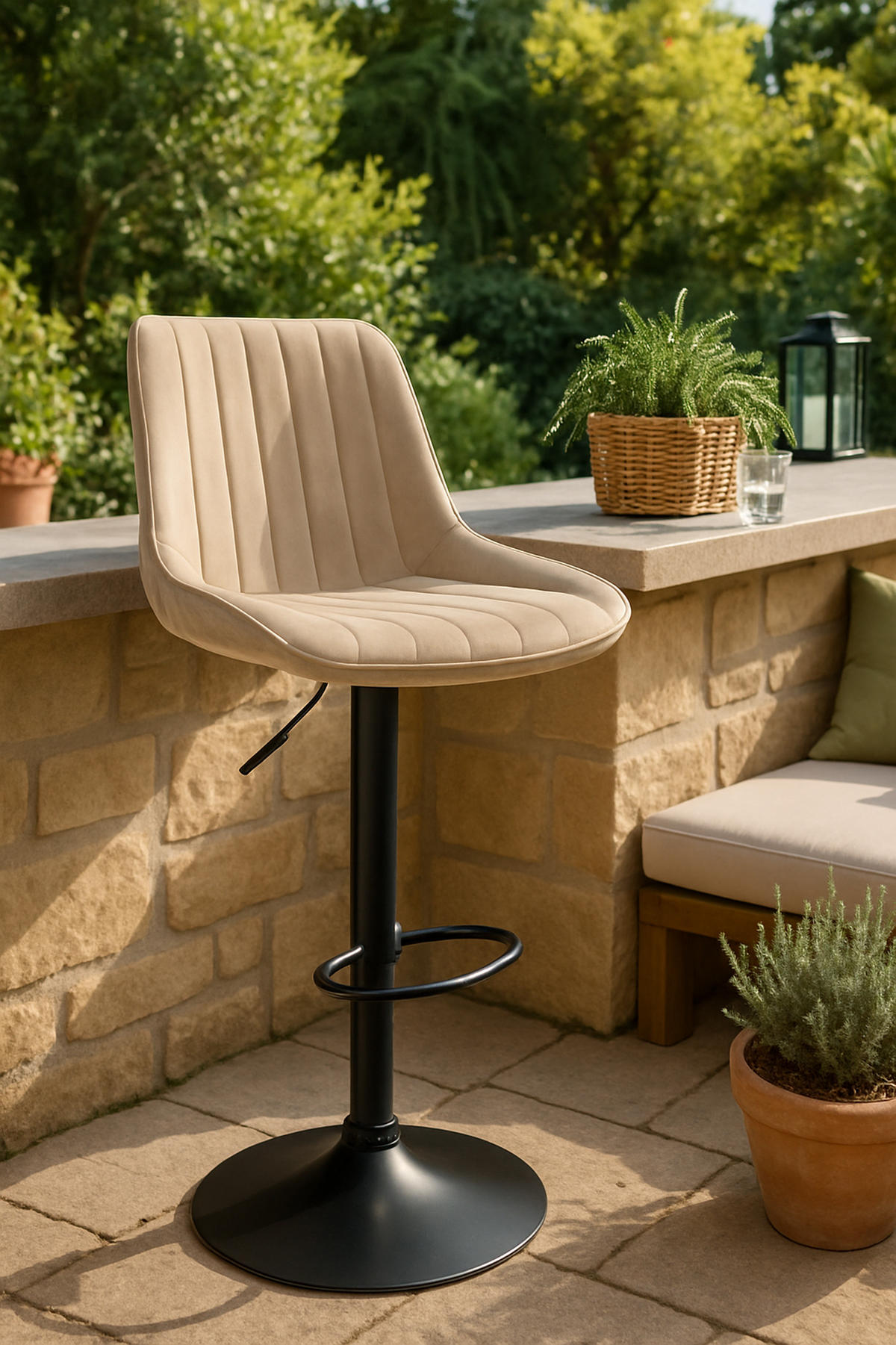 BARHOCKER Tolor Samt schwarz creme - Schwarz/Naturfarben, Textil/Metall (49.5/112/50cm) - TPFLiving