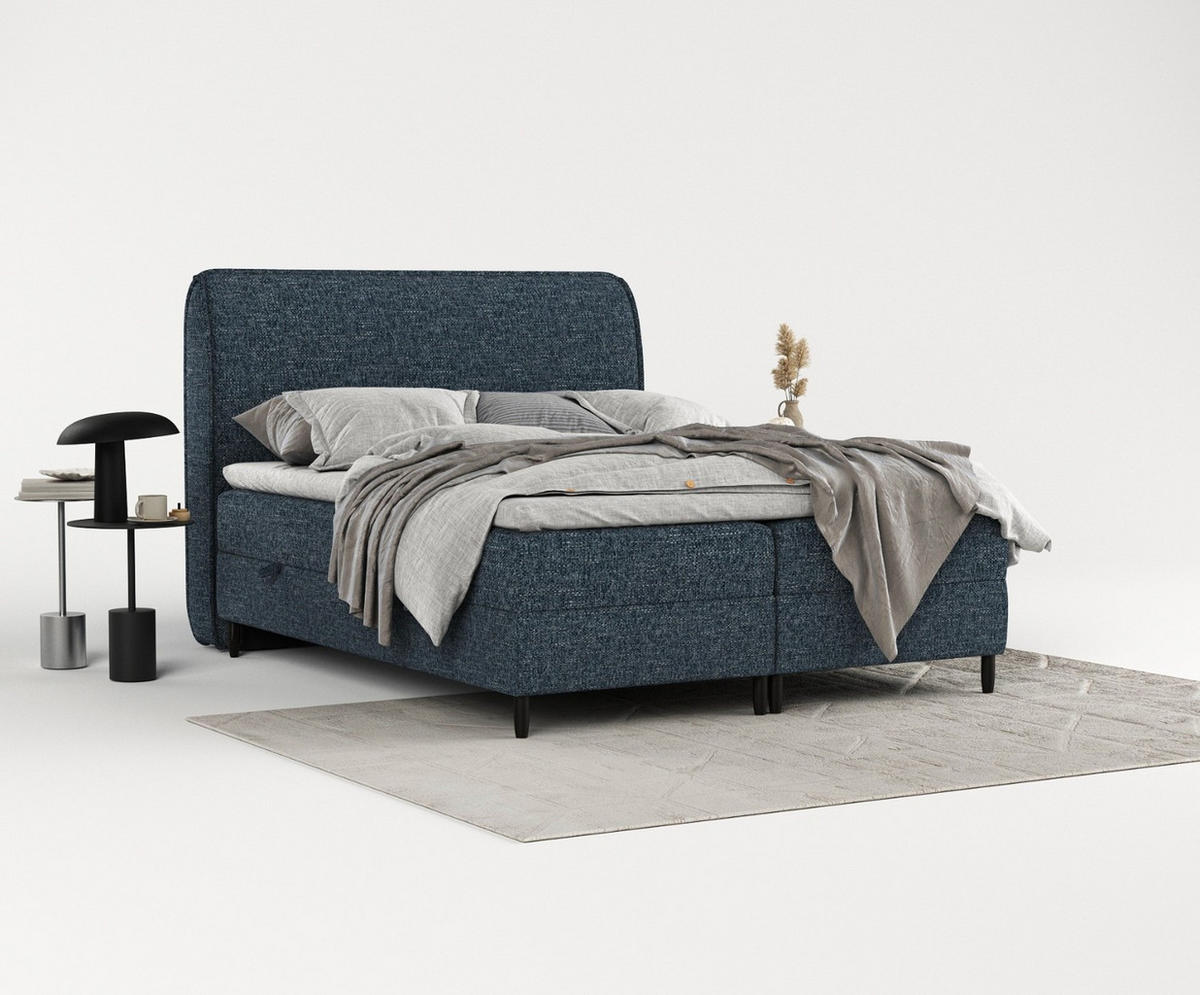BOXBETT Lunaro 200/200 cm Marineblau im Modesto Stoff - Schwarz/Dunkelblau, Holz/Holzwerkstoff (200/200cm) - AltaBeds