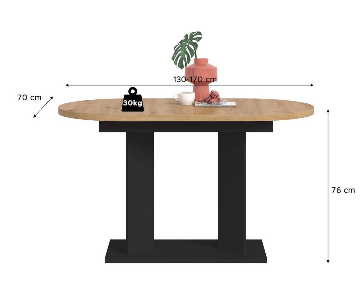 ESSTISCH GUSTAV (B/H/T: ca. 170/76/70 cm) in schwarz/Artisan Eiche Nachbildung - Schwarz, Holzwerkstoff (70/170/76cm)