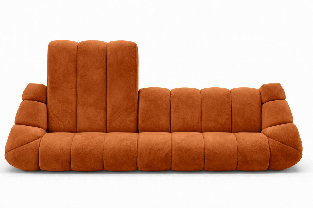 ECKSOFA Modulare L-Form, Veloursstoff Bluvel, Zimtfarbe, Links, CROISSANT XL - Orange, Holz (340/190cm) - Kaiser Möbel