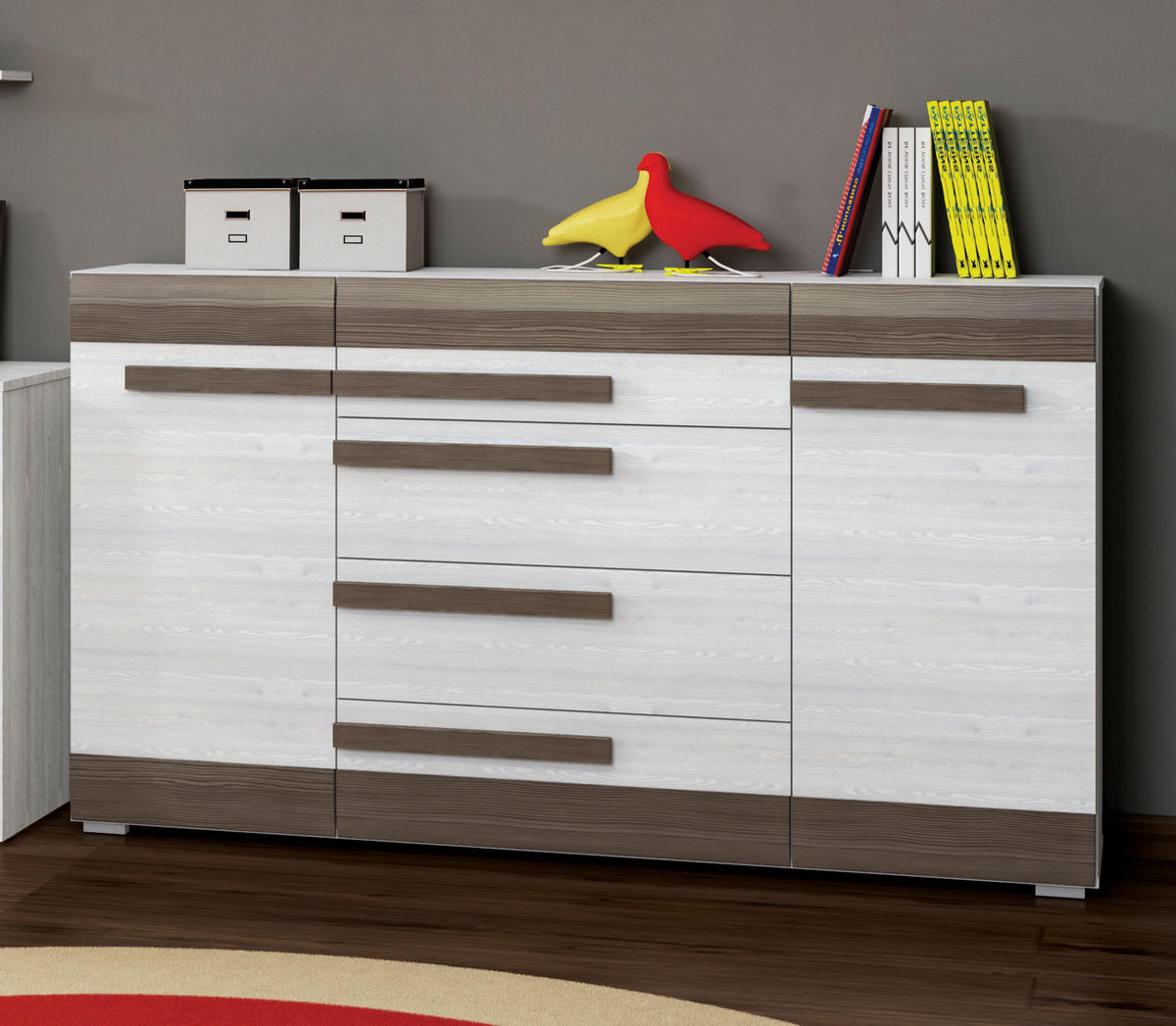 SIDEBOARD Blanco Pinie weiß / grau 165 / 42 / 96cm - Weiß, Holz/Holzwerkstoff (165/96/42cm) - Feldmann-Wohnen